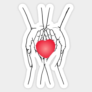 Red Love Sign in Hands Line Art Sticker